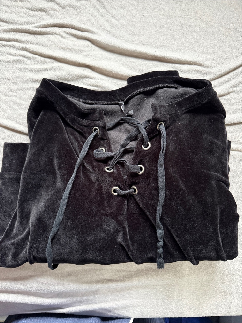 Black Lace-Up Velvet Women's Top